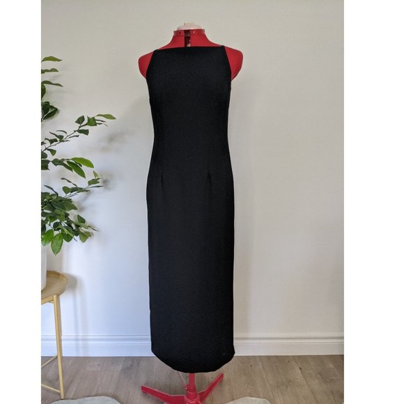Petites - Classic Black high neck dress with back slit - Picture 1 of 2